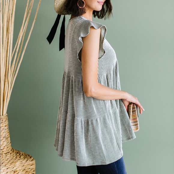 Ruffle Sleeve Tiered Babydoll in Olive - Picture 3 of 11